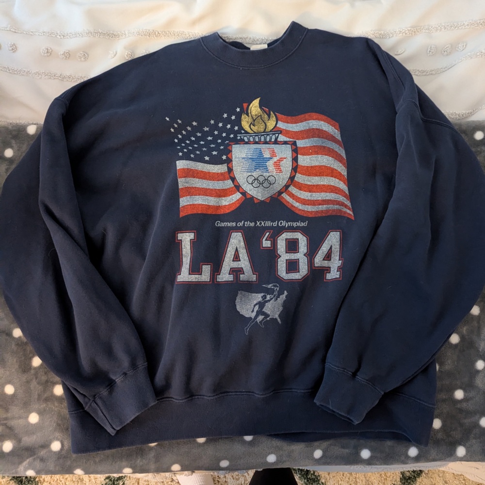 Faux Vintage Abercrombie & Fitch Men's Navy Olympic Graphic Crewneck